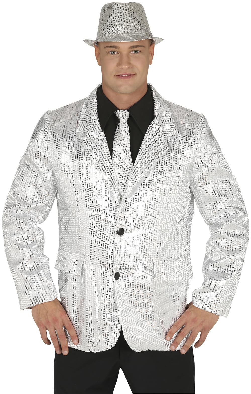 FIESTAS GUIRCA | Giacca di Paillettes Argento per Uomo - Costume Anni '70 e Feste di Natale e Capodanno - Ideale per Celebrazioni ed Eventi in Maschera - Adulto