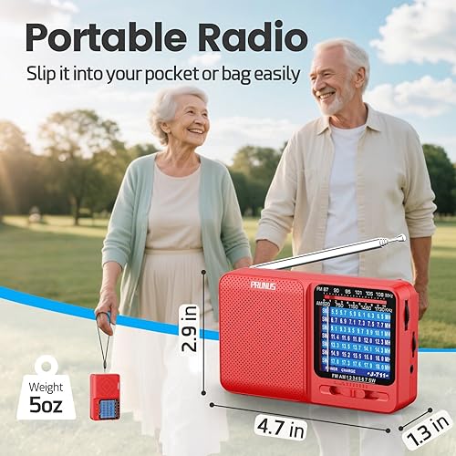 Miniatura 12 de PRUNUS J-711 Radio portátil AM/FM/SW1-SW7 Radio de onda corta, carga USB-C y funciona con pilas AA, excelente recepción, antena larga, conector