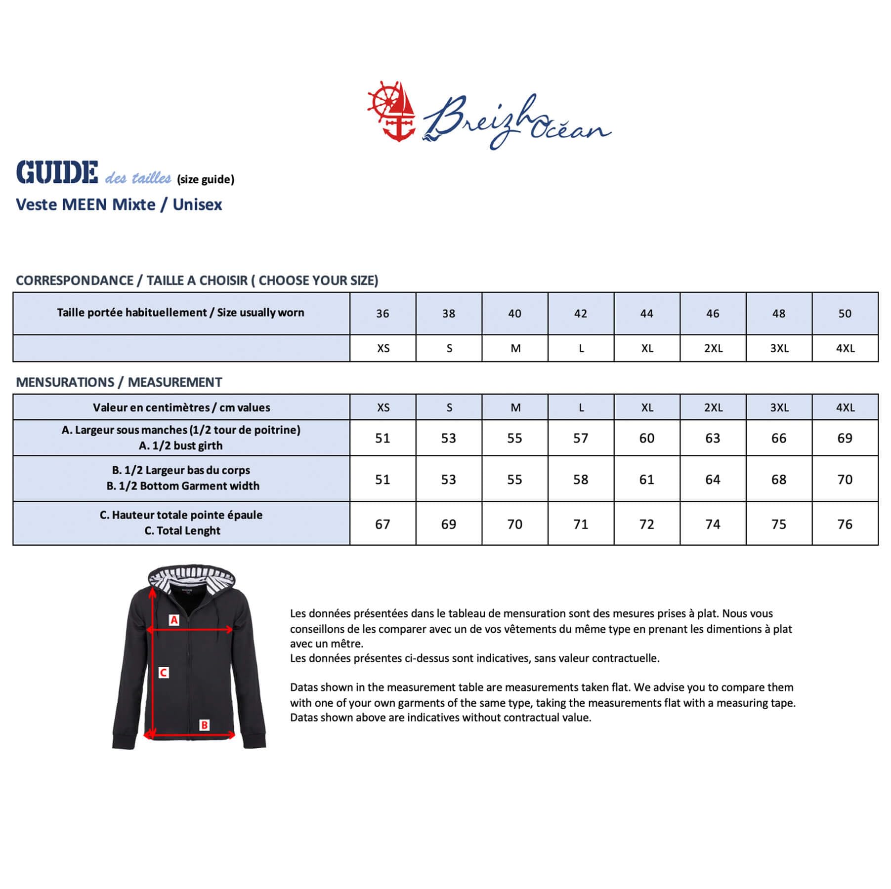 Breizh Ocean - Meen - Veste Molleton avec Capuche - Unisexe - Mixte - Matière Douce à l’intérieur - Agréable à Porter - Coupe Droite - du XS au 4XL