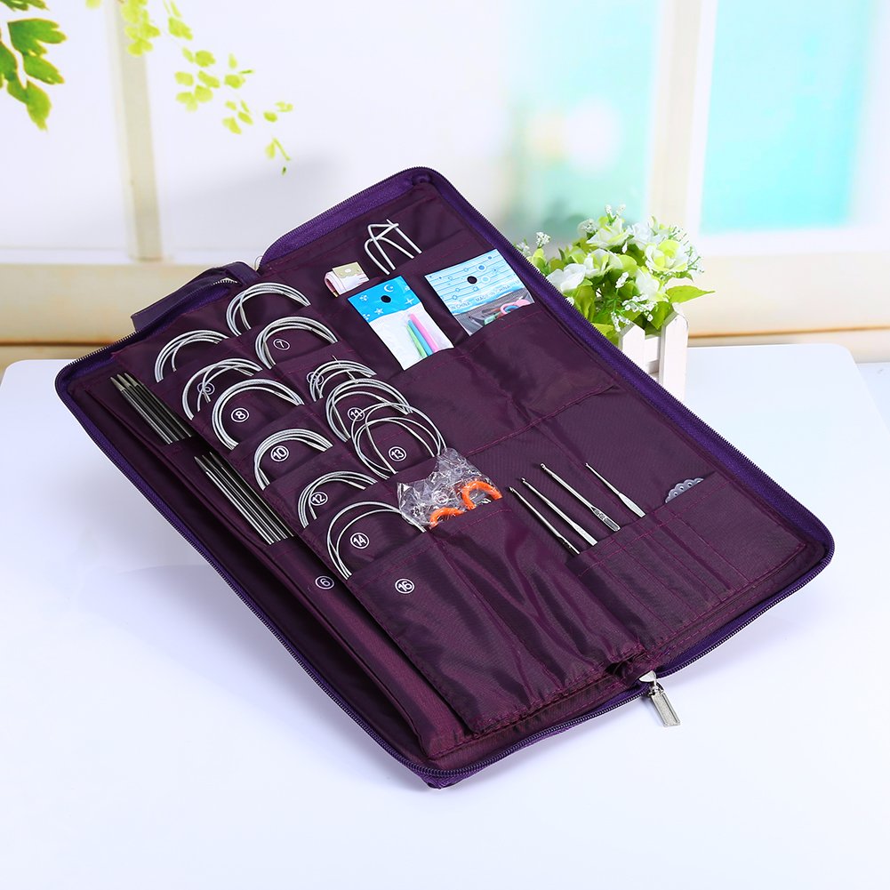 Set Verwisselbare Korte Rondbreinaalden, 12 paar Rondbreinaalden met tas en Accessoires, 12 Naalden met een Diameter van 3–8 mm, 4 Verstelbare Lengtes van 40–100 cm, Set Aluminium Haaknaalden