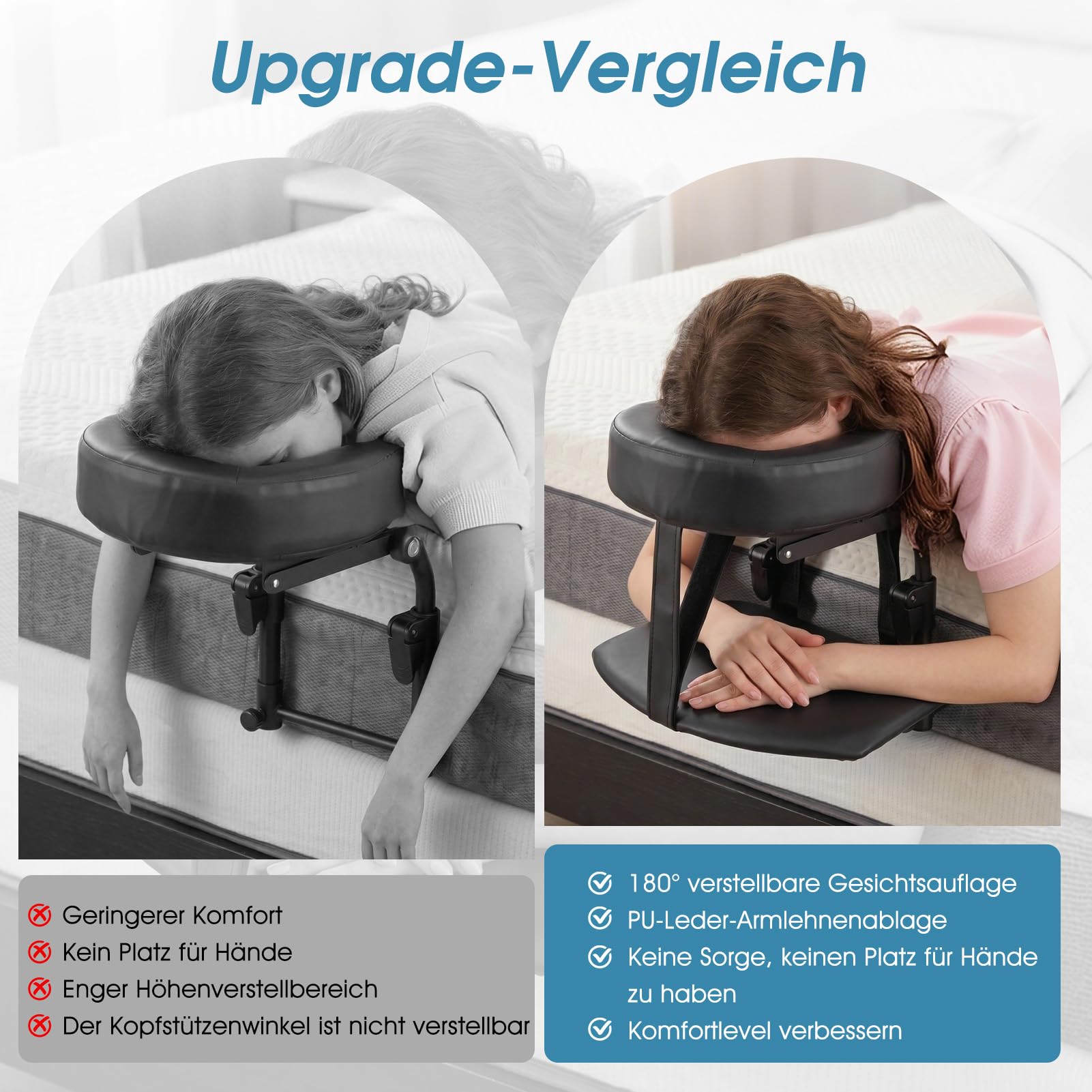 VINGVO Massage Kopfstütze Für Bett,Verstellbares Kopfstütze Massage Bett Mit Armlehne,Betts Massages Kopfteil U-Förmiges Kissen Für Schönheitsbett Universal Für Salon Spa Zuhause