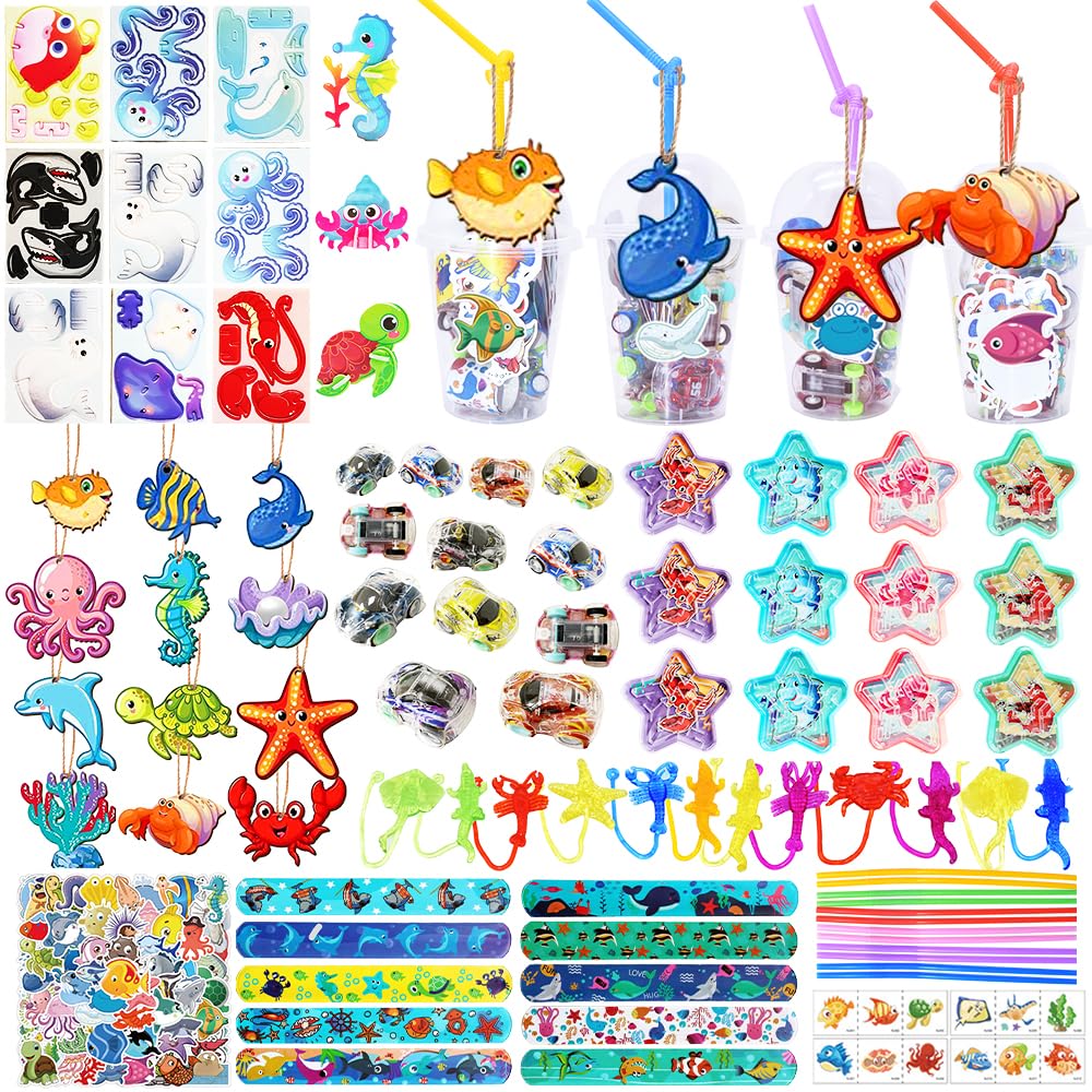Under the Sea Party Favors Personalize Goody Cups, 166PCS Ocean Party Favors Cups Pack for Kids Ocean Birthday Party Supplies Gift Bag Fillers, School Classroom Rewards, Treasure Chest Prizes