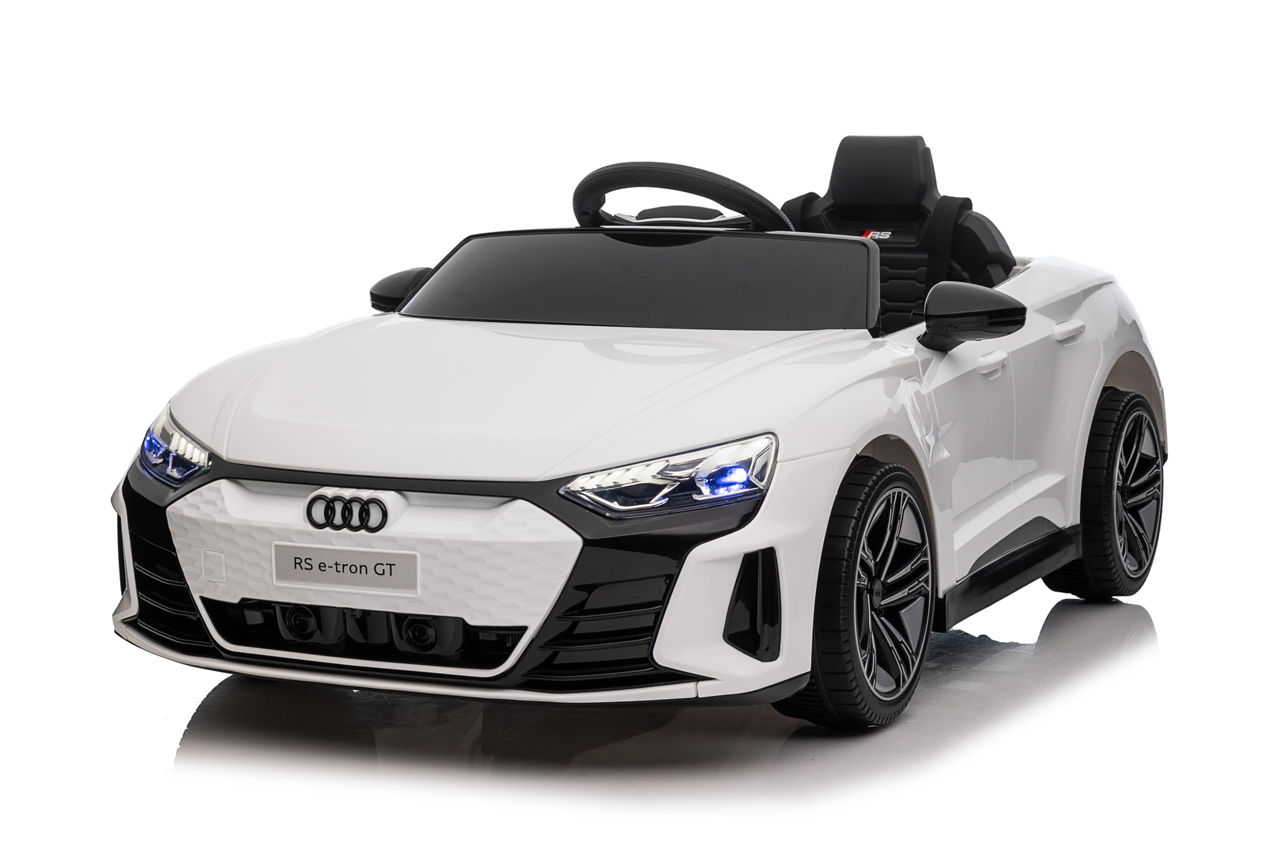 FINOOS Kinder Elektroauto Audi RS-e-tron 12V Kinderauto mit 2,4 GHz Fernbedienung, Kinderfahrzeug mit Hupe, LED, Musik, Sanftstart, Elektrofahrzeug mit Hilfsrad, für 1-4 Jahre Kinder (Weiß)