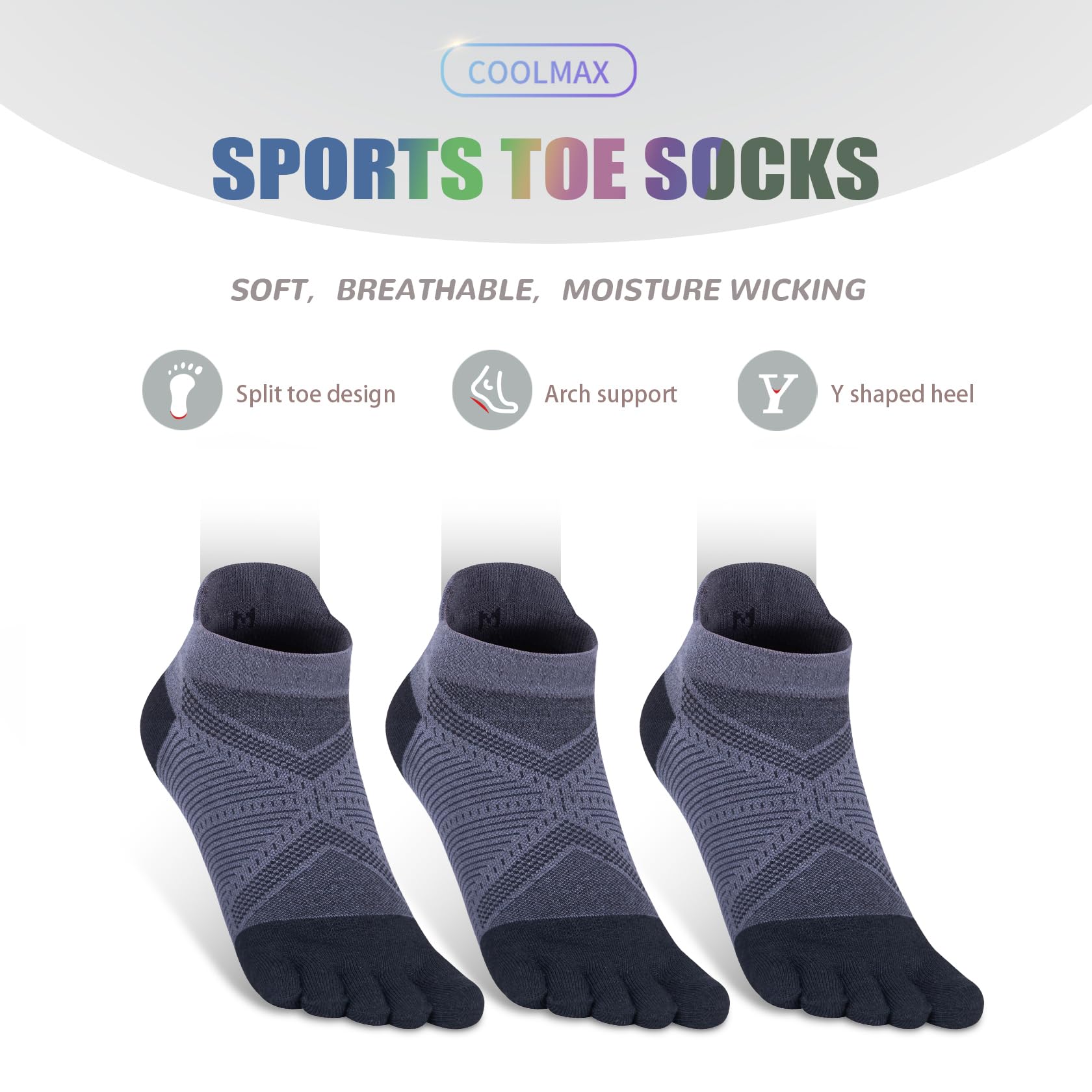 Zehensocken für Frauen Männer Coolmax Laufsocken 5 Fingersocken athletische Zehensocken 3 Paar