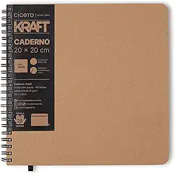 Caderno Grande sem Pauta, Cicero, Wire O Kraft, 2568, Bege, 20x20