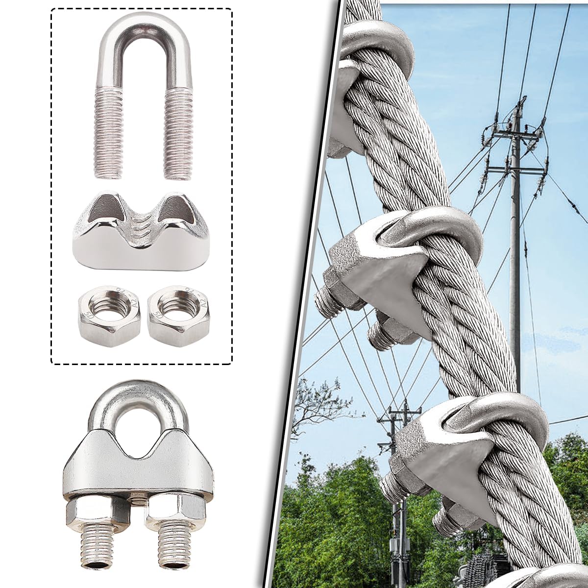 Sample Rope Fixing Garden Rope 4-Pack M10x6mm Stainless Steel 316 Wire Rope Clips - Heavy ...