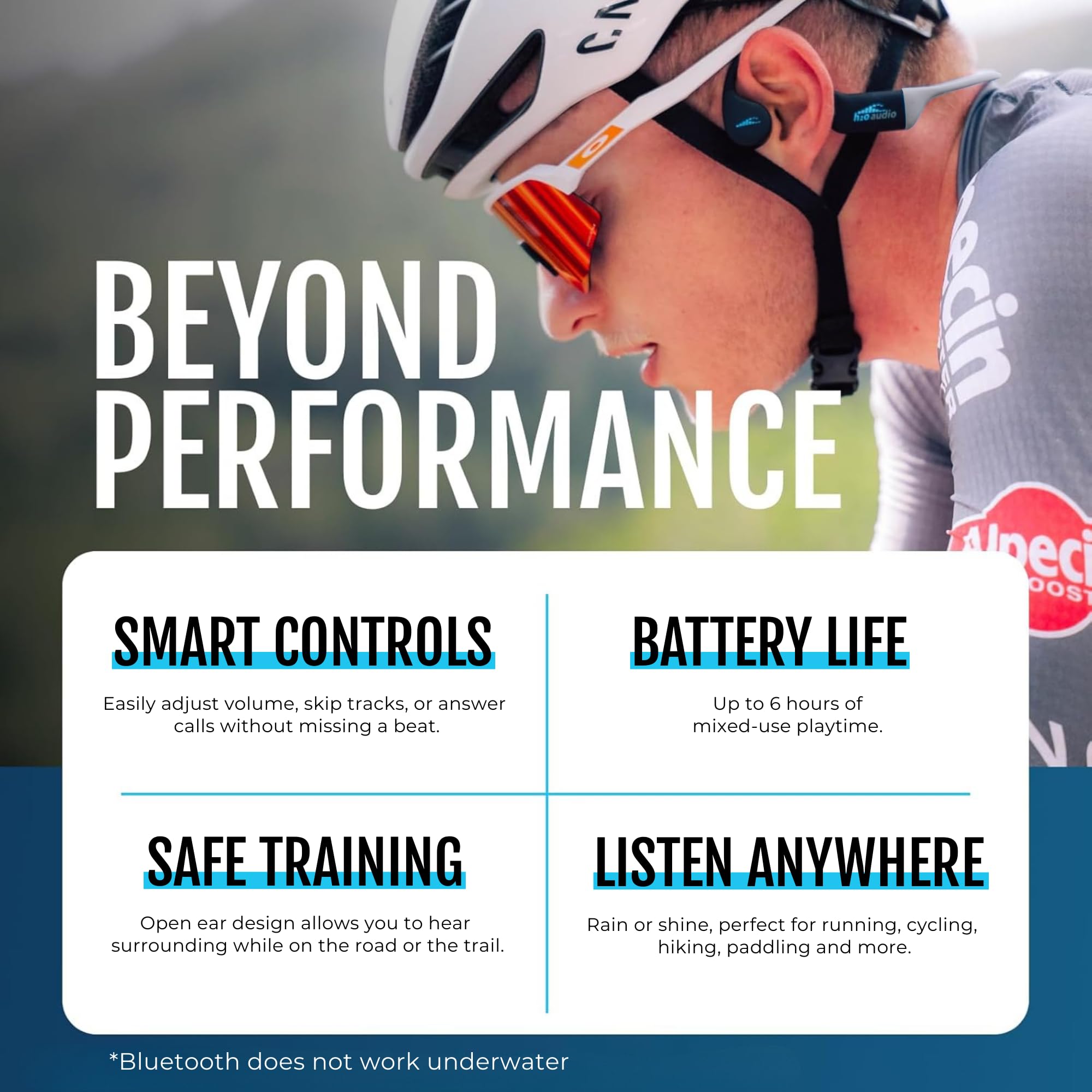 H2O Audio TRI Run - Cuffie impermeabili a conduzione ossea a prova di sudore, per corsa, ciclismo e sport acquatici, auricolari sportivi avvolgenti wireless, IPX8, Bluetooth 5.3