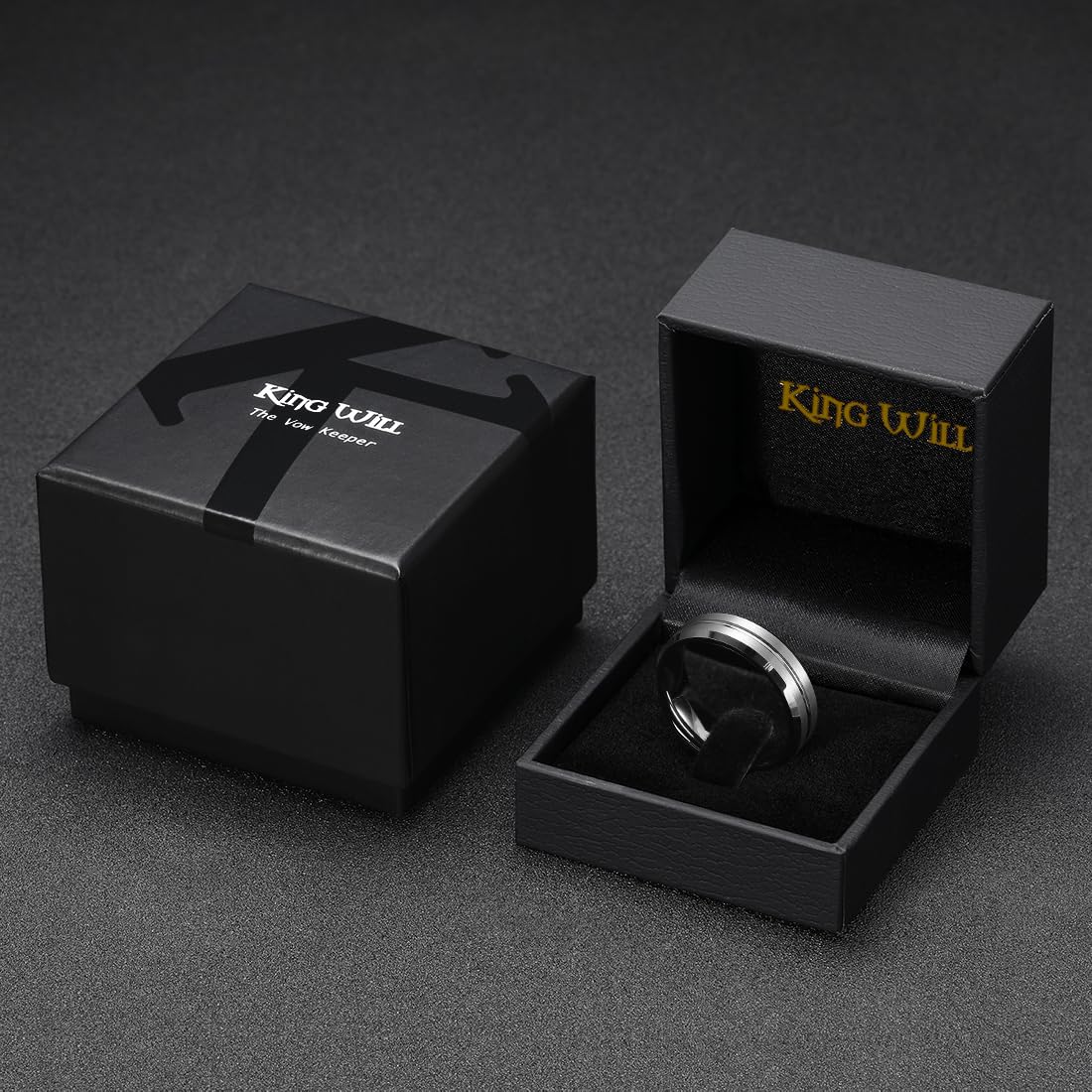King Will Anello da uomo Duo da 7 mm, nero opaco e blu, finitura in carburo di tungsteno, bordi smussati | Bicolore, scanalato, vestibilità comoda, regalo di promessa, fidanzamento, uso quotidiano