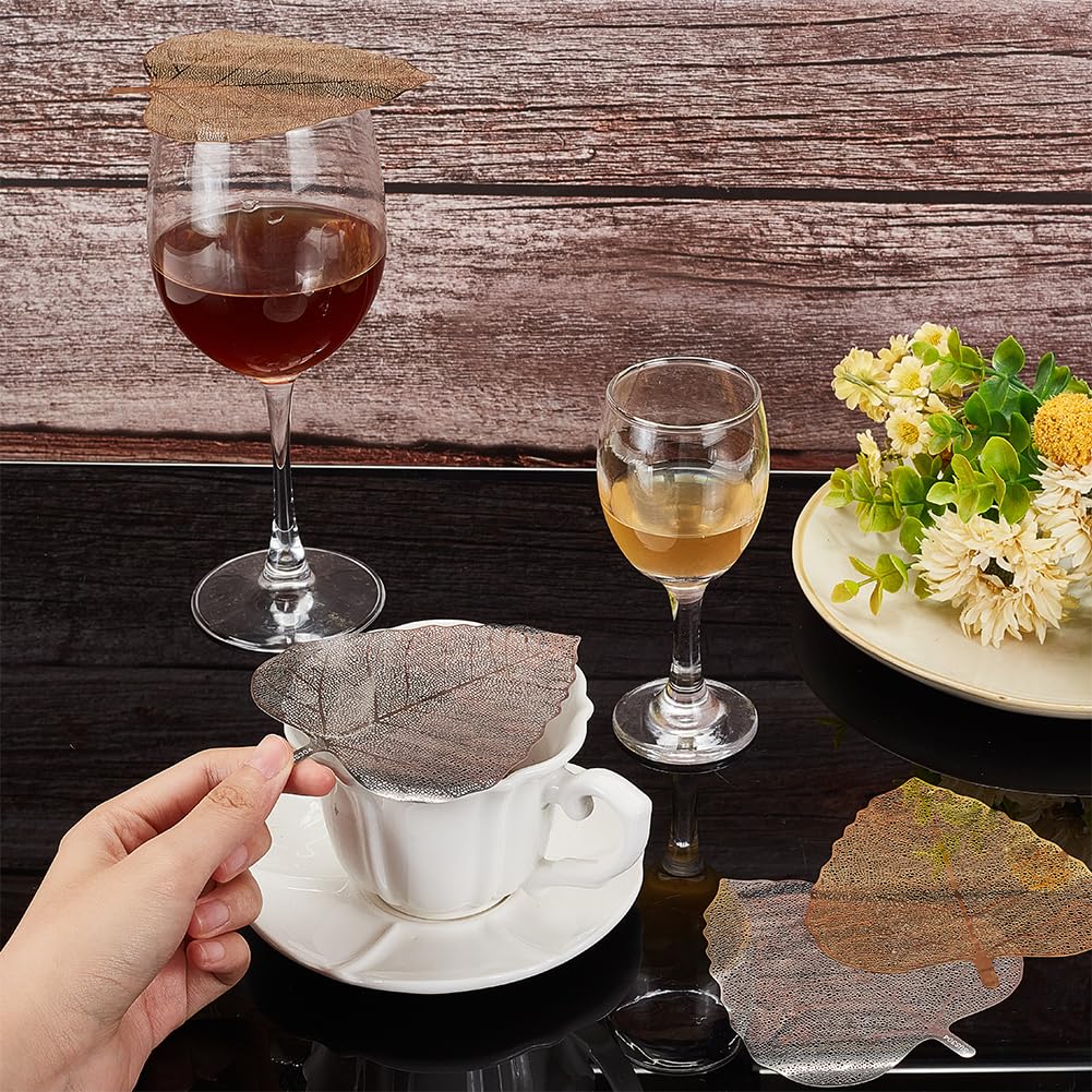 4 Copritazza In Acciaio Inox Per Bicchieri Da Vino | Set Da 4 Con Foglie Cava | Argento E Oro | Copertura Antimosche E Polvere Per Bevande, Perfetto Per Feste E Esterni
