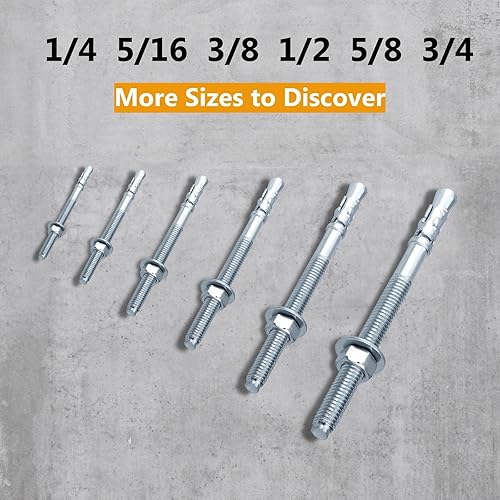 Miniatura 15 de Party Animals Anclaje de cuña de 3/8 x 5 pulgadas, 5 pernos de anclaje industriales cincados para cemento, hormigón