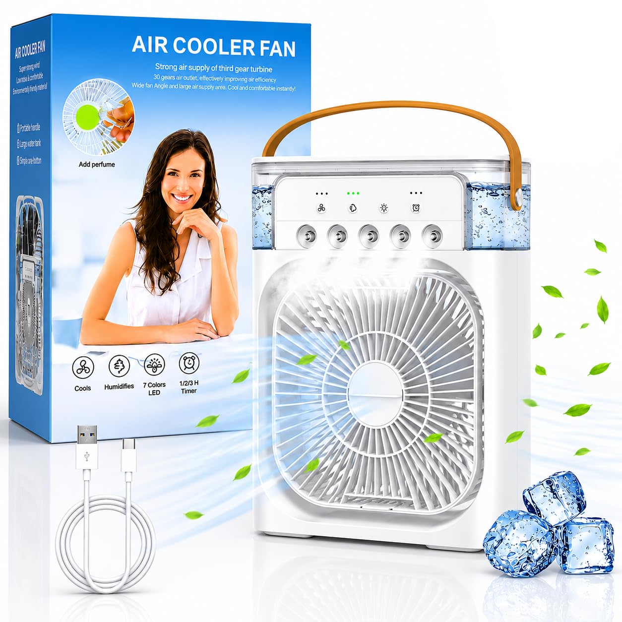 Mini Cooler Fan for Room, Kitchen, Home & Office Desk | USB Cable, 3 Wind Speed Mode with Cooling Misting Fan (White)-image-42