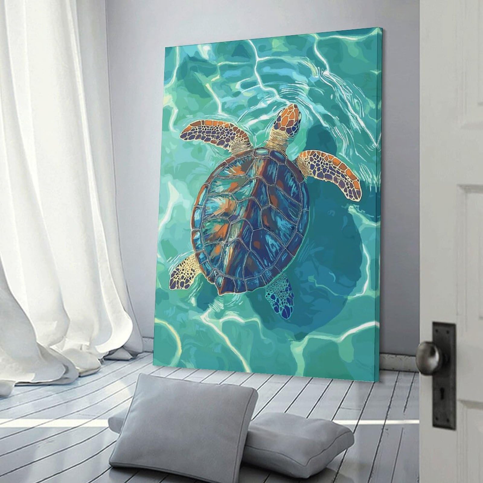 Junmoney Sea Turtle in Turquoise Water Home Decor Wall Art 12x18inch(30x45cm), for Restful Interiors, Bedrooms Or Small Rooms, Decorative Wall Art for Cosy Rooms