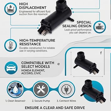 Window Washer Pump, Black Windscreen Washer Pump Fits for