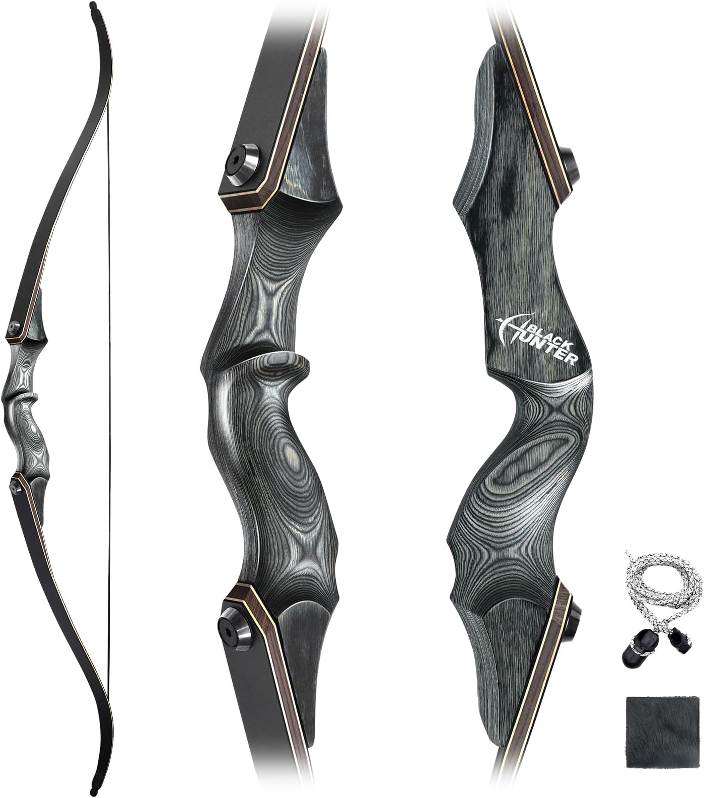 Obert Original Black Hunter Takedown Recurve Bow 60inch with Bamboo Core Limbs Archery Hunting Target Practice