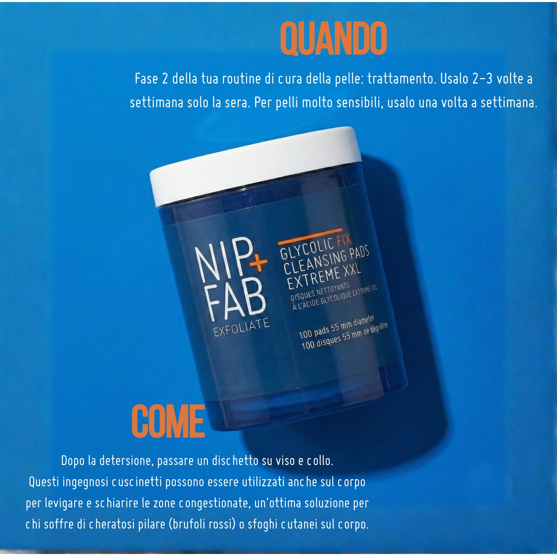 Nip + Fab Glycolic Fix Pads Notte Extreme XXL (100 Pezzi) – Pads Esfolianti con 5% Acido Glicolico e Salicilico – Peeling AHA/BHA per Rinnovare Pelle con Imperfezioni e Texture Irregolare