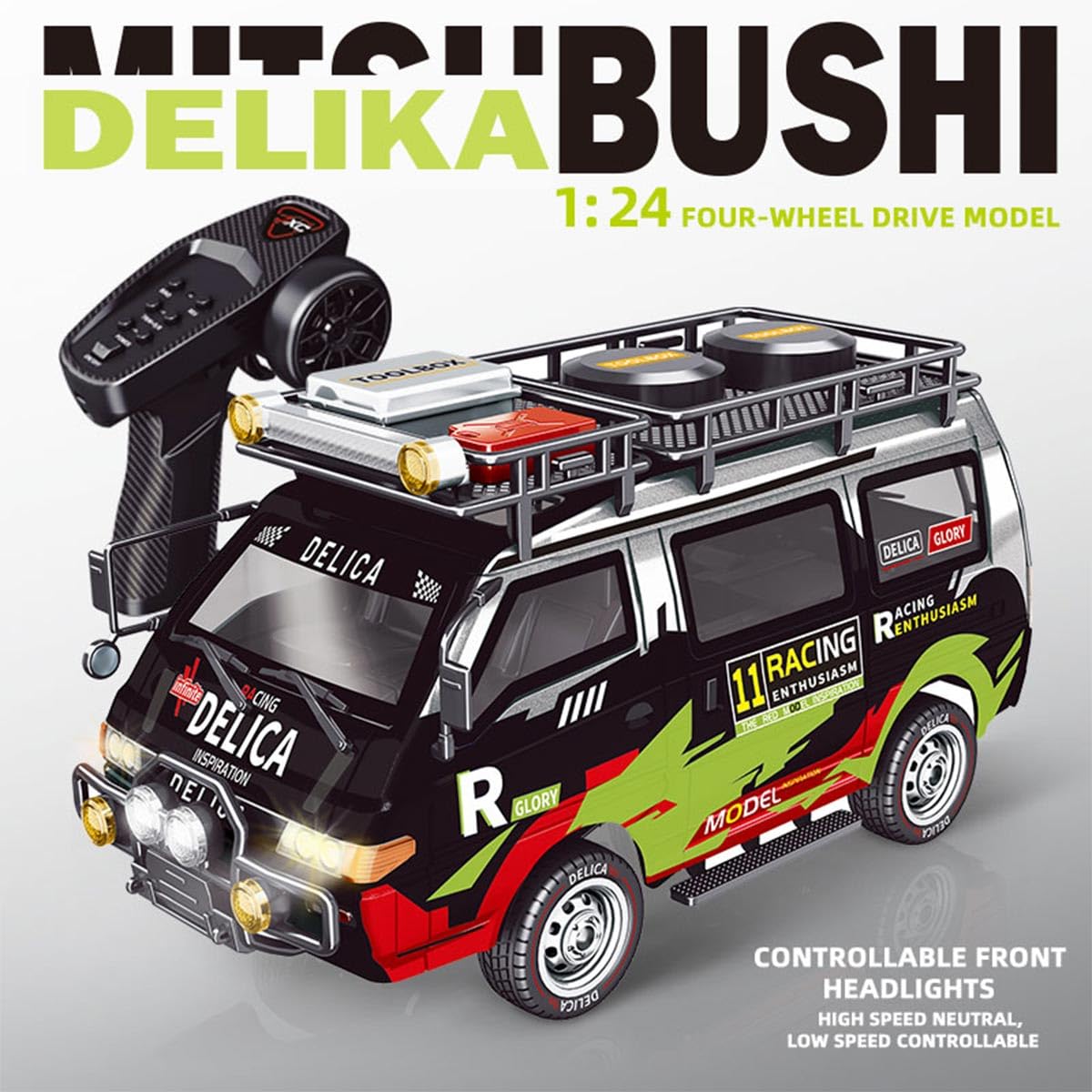Skala 1/24 RC Drift Car, 2,4 G 4WD w pełni proporcjonalny synchroniczny RC Van samochód z regulowaną prędkością i światłami LED, prezent dla fanów pojazdów (wersja RTR)