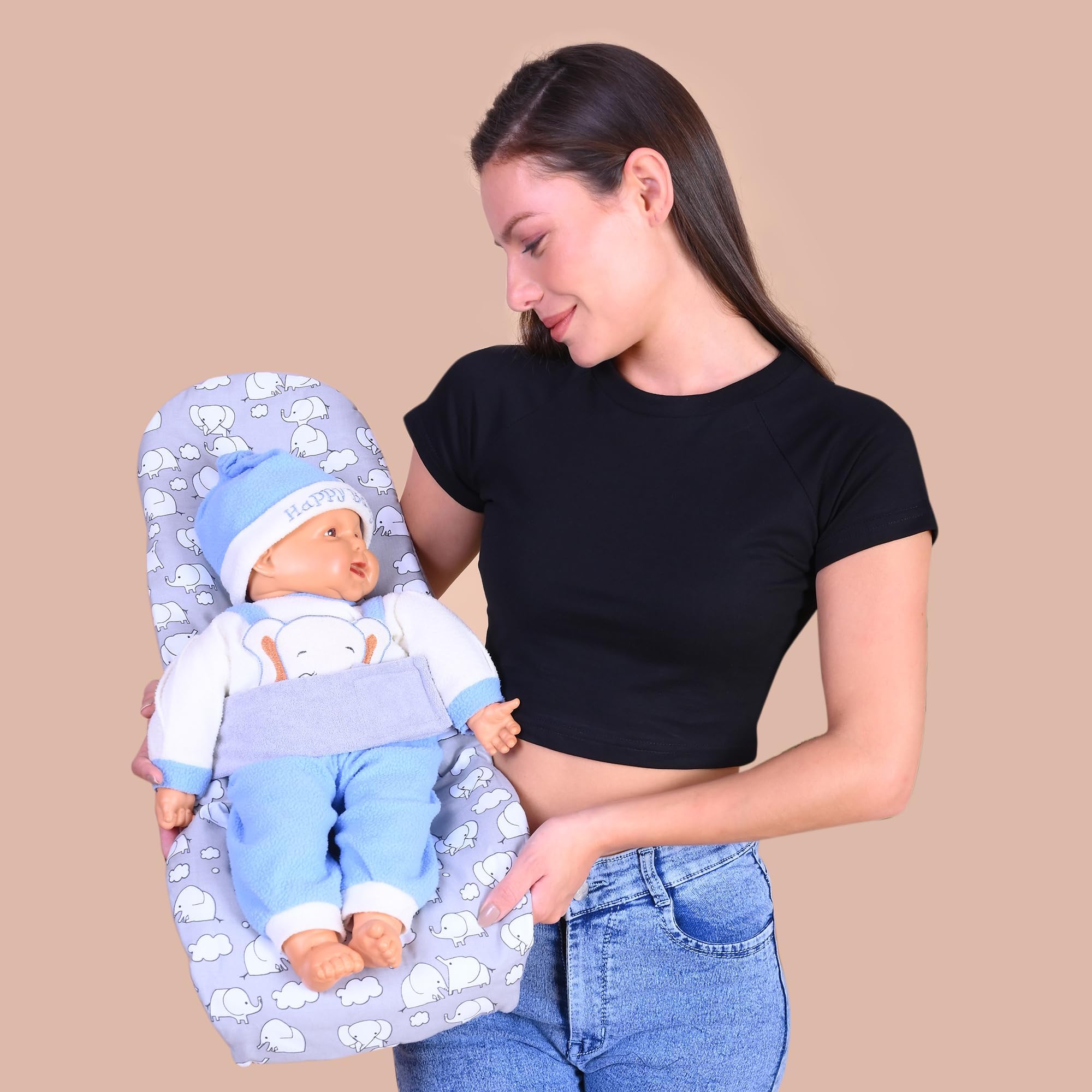 2-in-1 Feeding Pillow with Soft Quilt Mattress (Grey)