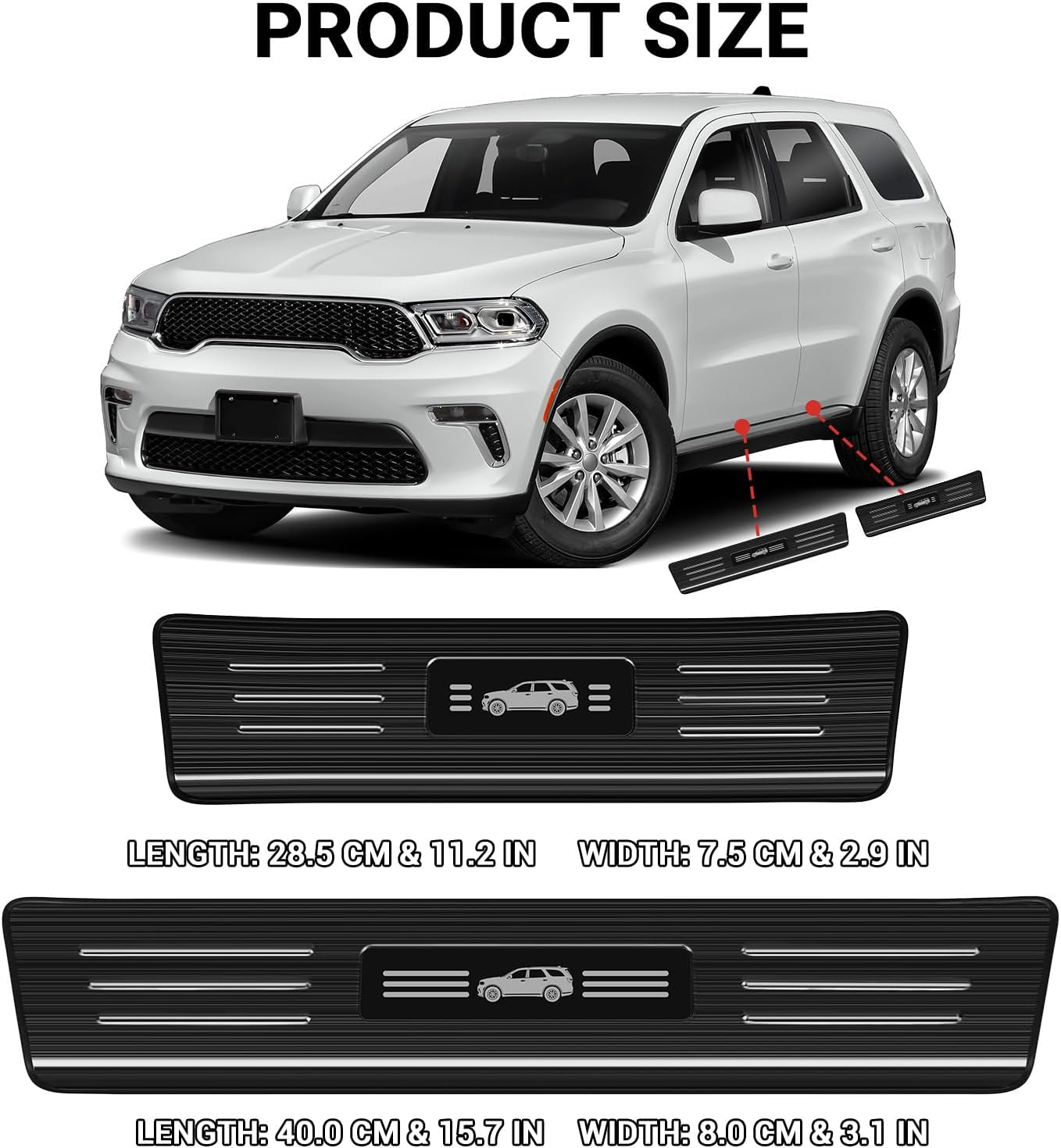 Hellet 4PCS Car Door Sill Protector for Dodge 2016-2020 2023 2024 2025 2026 Durango Accessories Stainless Steel Material Black Brushed Door Entry Guards