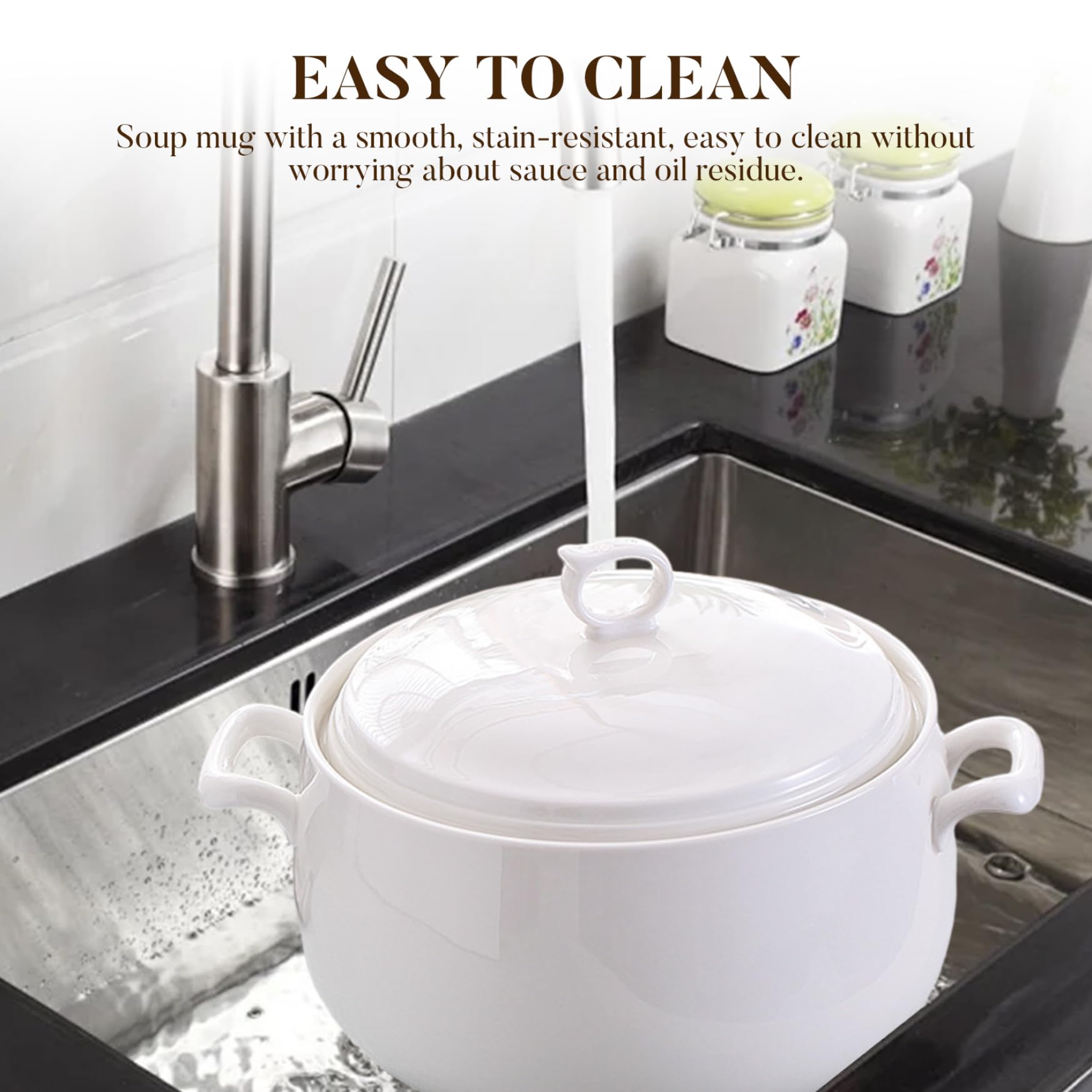 Soup Tureen 3000 ml Bols de service ronds en céramique avec couvercles Bols à soupe résistants à la chaleur avec poignées Passe au micro-ondes pour restaurant Cuisine domicile Soupière de cuisine