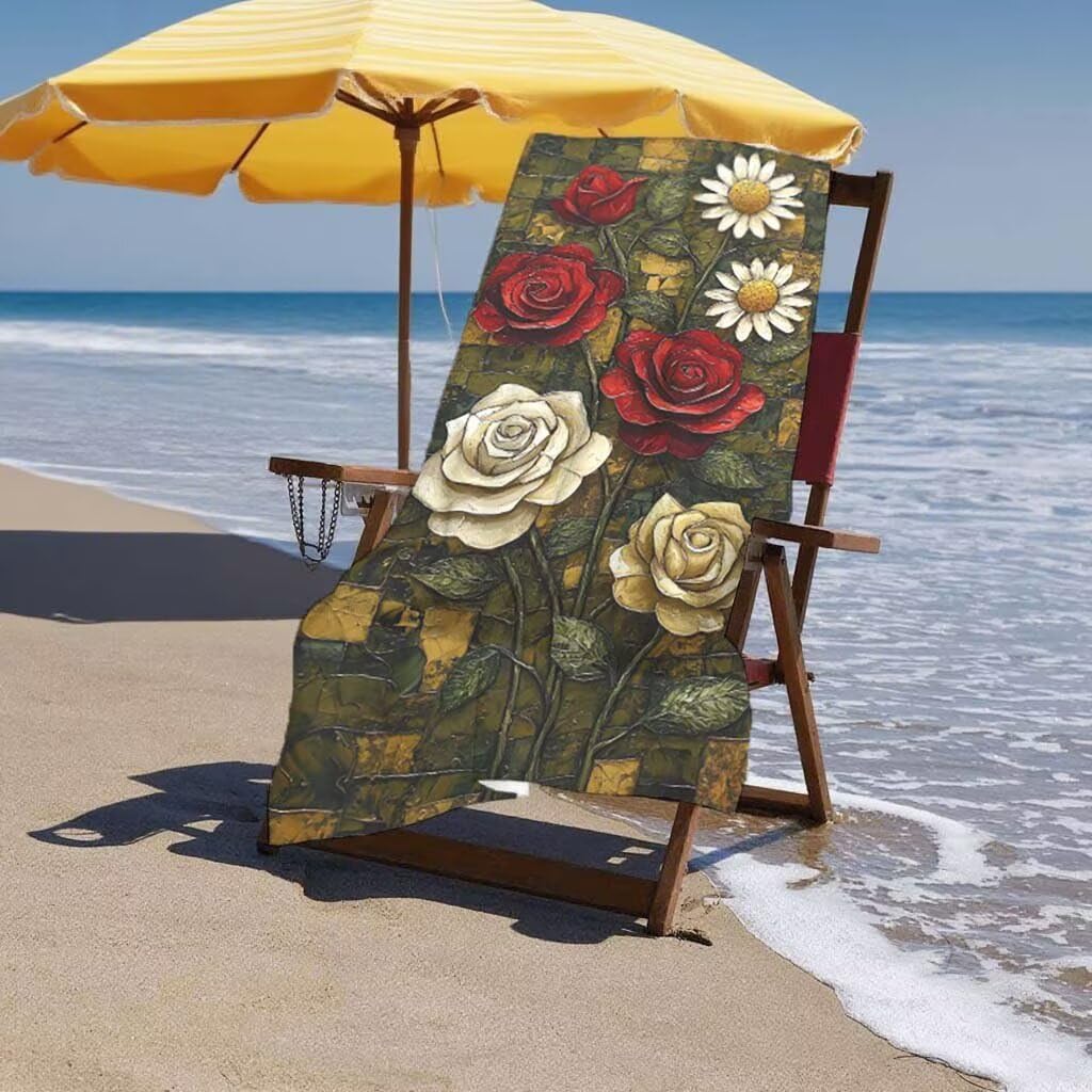 Toalla de Playa Grande 220x100cm/35x70cm, Juego de 2 Toalla Microfibra XXL de Antiarena, Toallas Playa Suave Ligera, Absorbente Secado Rápido, Beach Towel Viaje, Regalo Mujer Hombre (Margarita) H-97