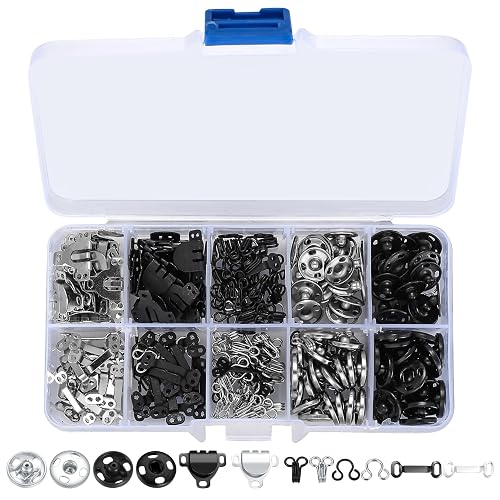 100Pcs Sewing Hooks and Eyes Closure Set,3 Styles Skirt Hook SewingSnapsKit | Eye Closures Sewing Snaps Kit,Metal Snaps Buttons Fasteners Press Studs Set for Skirt,Bra,Trousers,Dress, Sewing,DIY Crafting