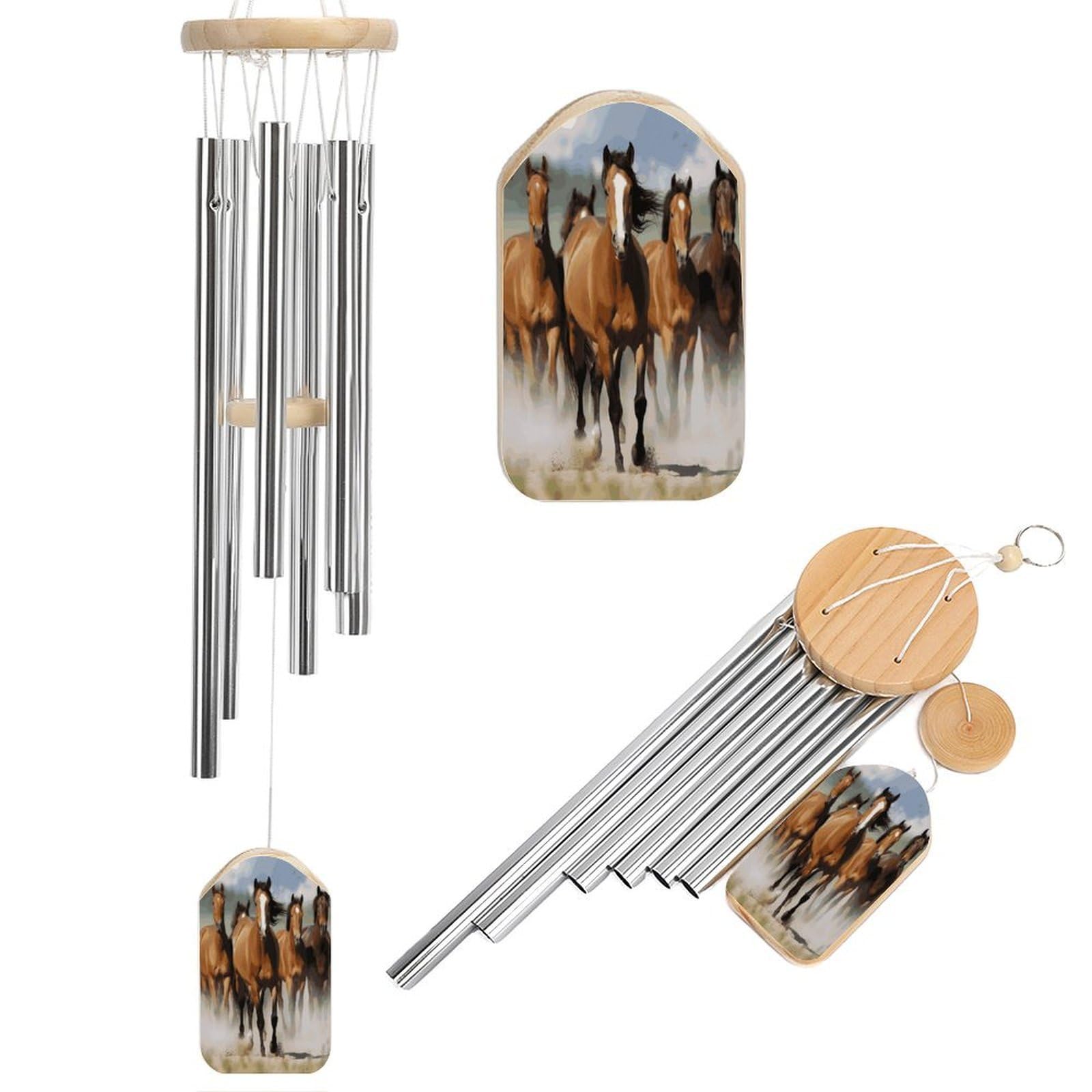 Btcowzrv Style Horses Wind Chimes For Outside, Hanging Windchimes With 6 Aluminum Tubes, Memorial Wind Chime For Patio Backyard Garden And Outdoor Decor