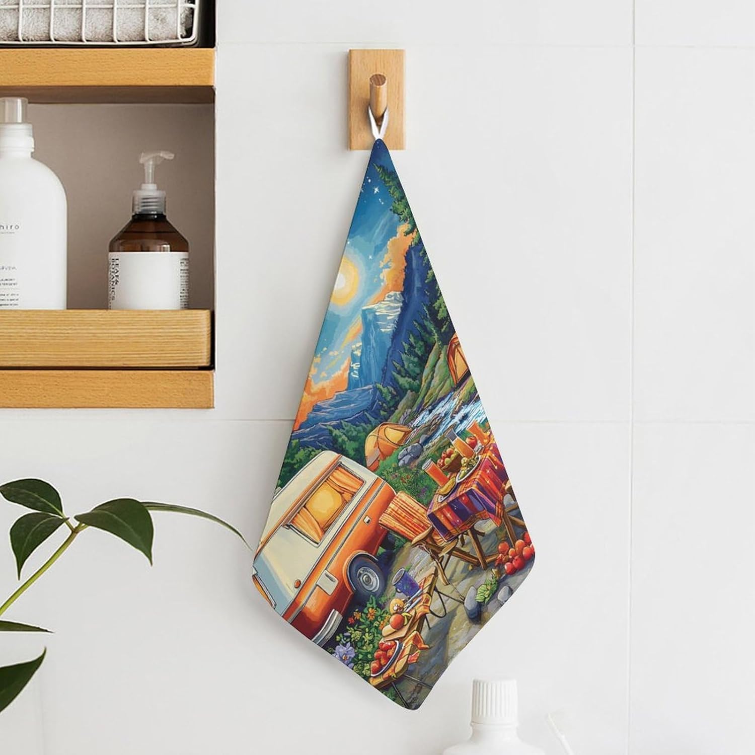 Camping and Sunset Towel Hand Towels Decorative Towel for Bathroom Kitchen Shower Gym 4PCS