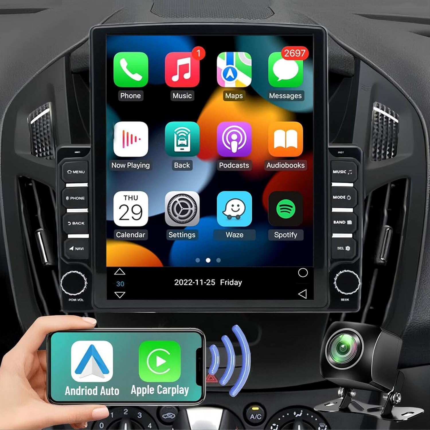 ?4+64g? 9.7 inch android 13 car stereo for ford transit connect 2014 2015 2016 2017 2018 radio double din hd touch screen car audio receiver with backup camera gps navigation bluetooth head unit