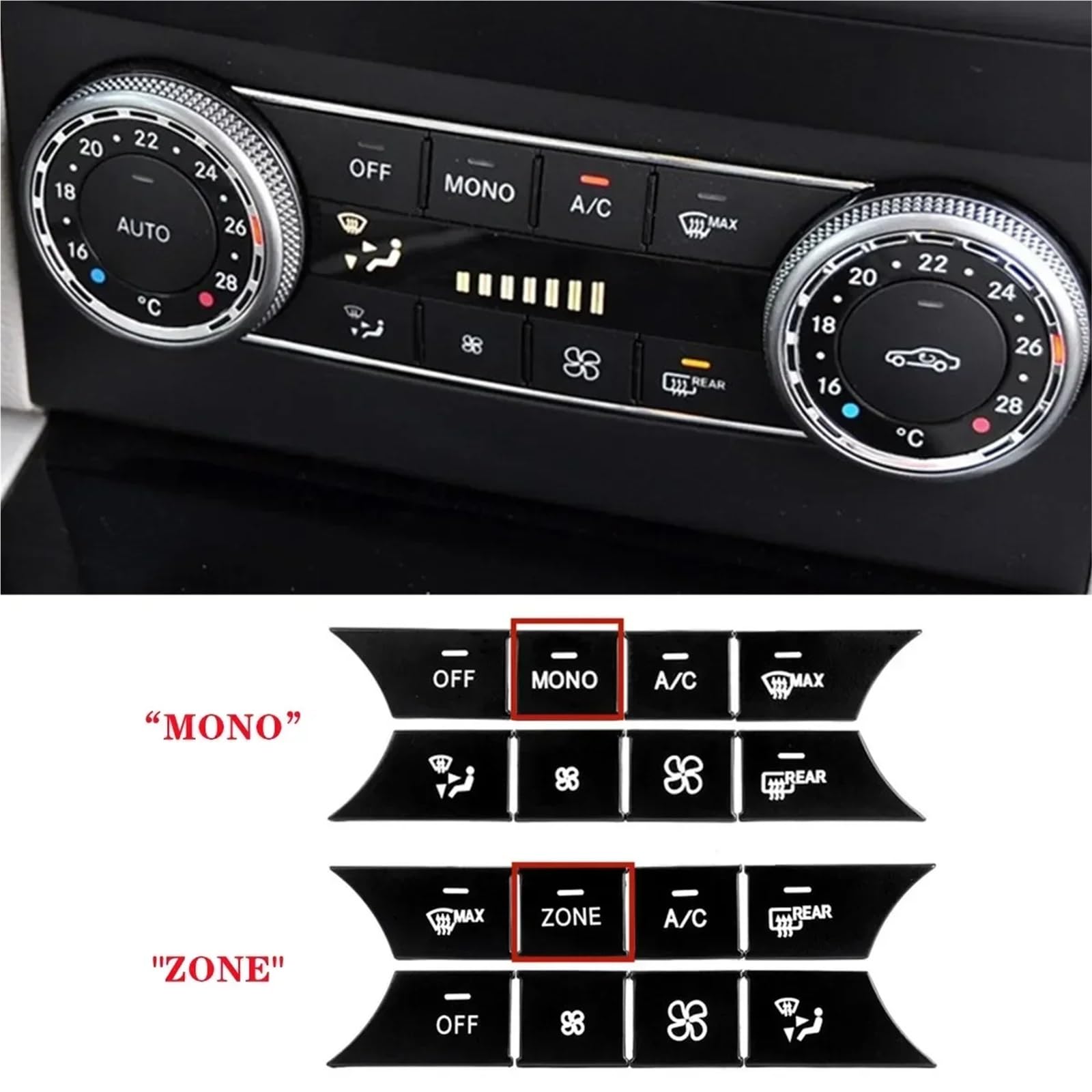 Etichette pulsanti auto Compatibile Con Benz Per C Class W204 2007-2014 Adesivo Per Pulsante Aria Condizionata Consolle Centrale Per Auto Accessori Per Interni Auto(MONO)