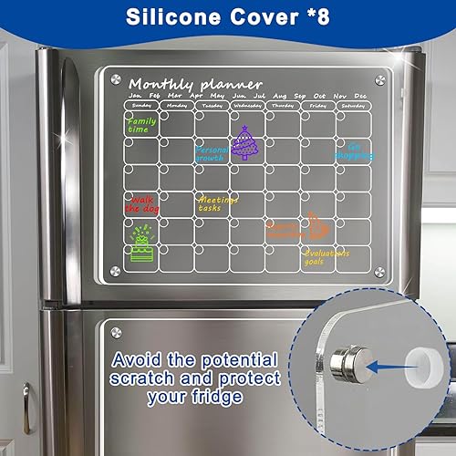 Miniatura 7 de Calendario acrílico magnético para refrigerador, paquete de 2 calendarios transparentes de 12 x 16 pulgadas, juego de tablas de planificación
