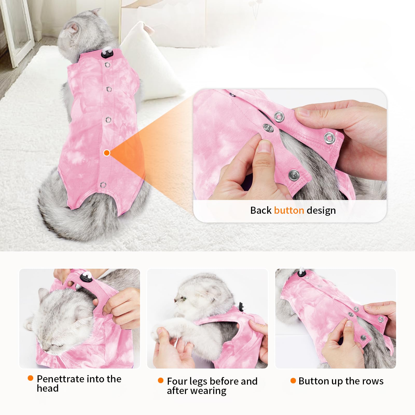 GOZINA Cat Recovery Suit, Anti-licking Cat Surgery Recovery Suit, Breathable Post-Surgery Onesie for Female Cats (Pink, S) - Image 4