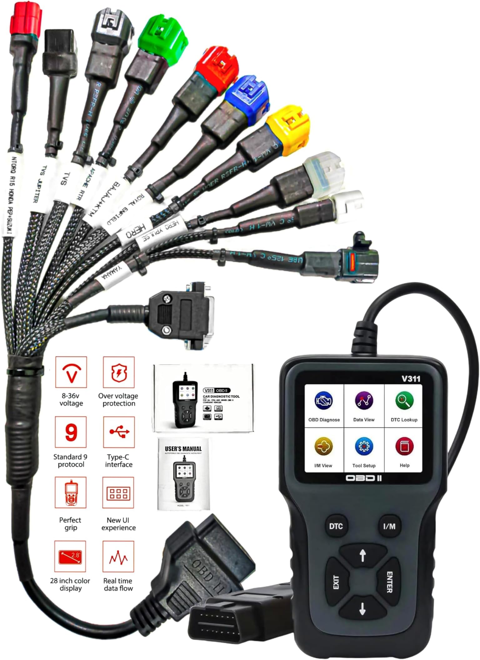 BS6 Bike Scanner OBD Scanner All Bike Heavy Duty Molded Universal Wire Unbreakable Wire with Launch OBD Scanner, One Year Warranty with Continuity Cable for Wire Checker