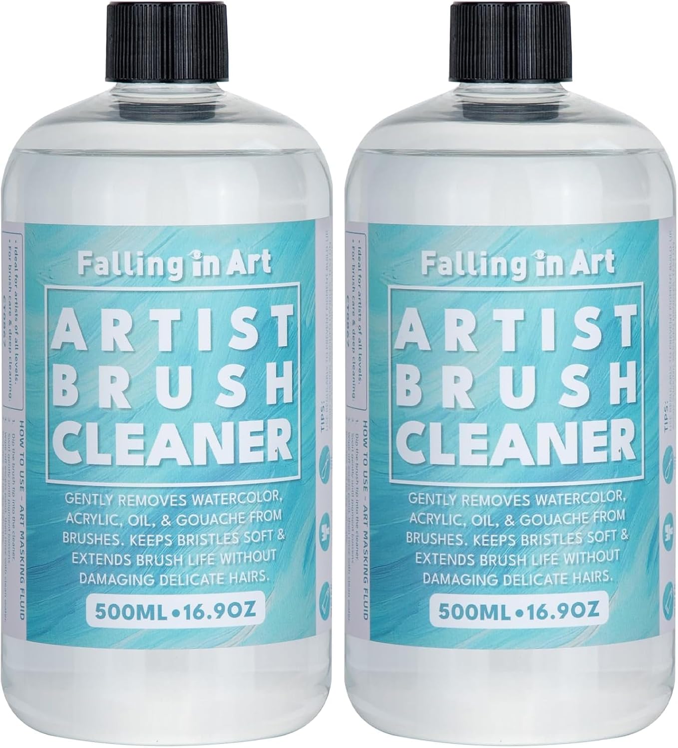 Falling in Art Paintbrush Cleaner, Effective Airbrush Cleaner and Restoration Solution, Professional Oil and Acrylic Paint Remover for Artists, 16.9 Oz Bottle (Pack of 2)