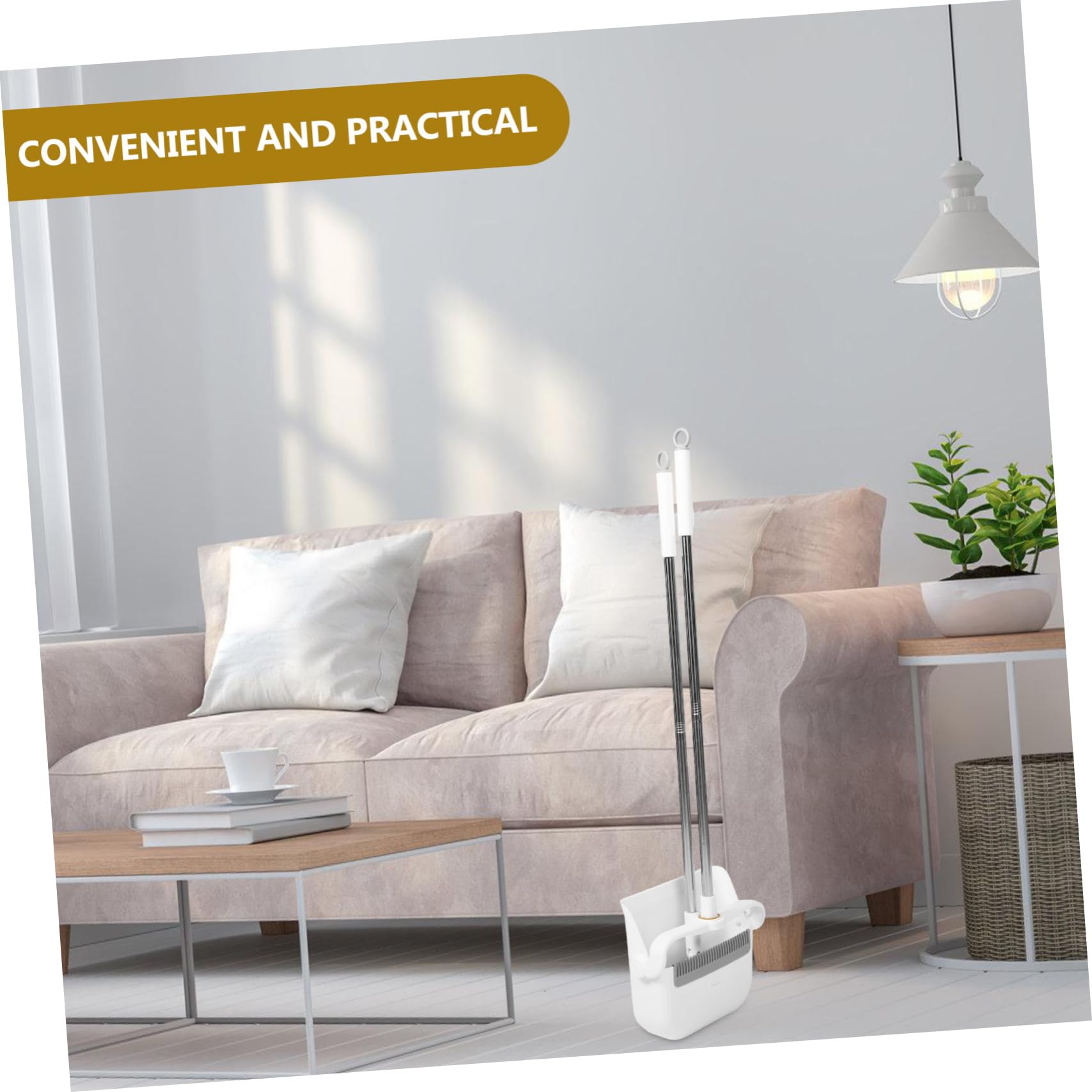 Ipetboom Juego de Escoba y Recogedor de Pie para Oficina E Interior | Plástico Blanco, Mango Ajustable, Limpieza y Diseño Compacto para Guardar sin Ocupar Espacio