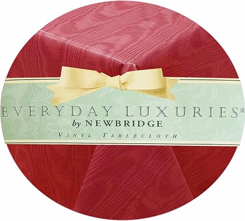 Miniatura 2 de Newbridge Mantel de vinilo ondulado con parte trasera de franela de vinilo pesado con estampado de color rojo Moire para interiores y exteriores,