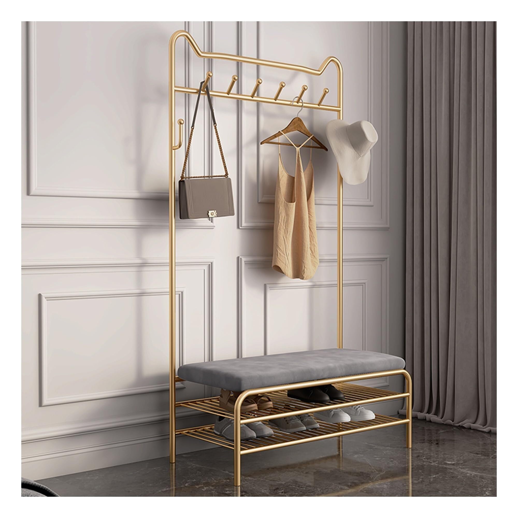 Porte-manteau 3 en 1 avec banc à chaussures compact pour entrée ordonnée et accueillante