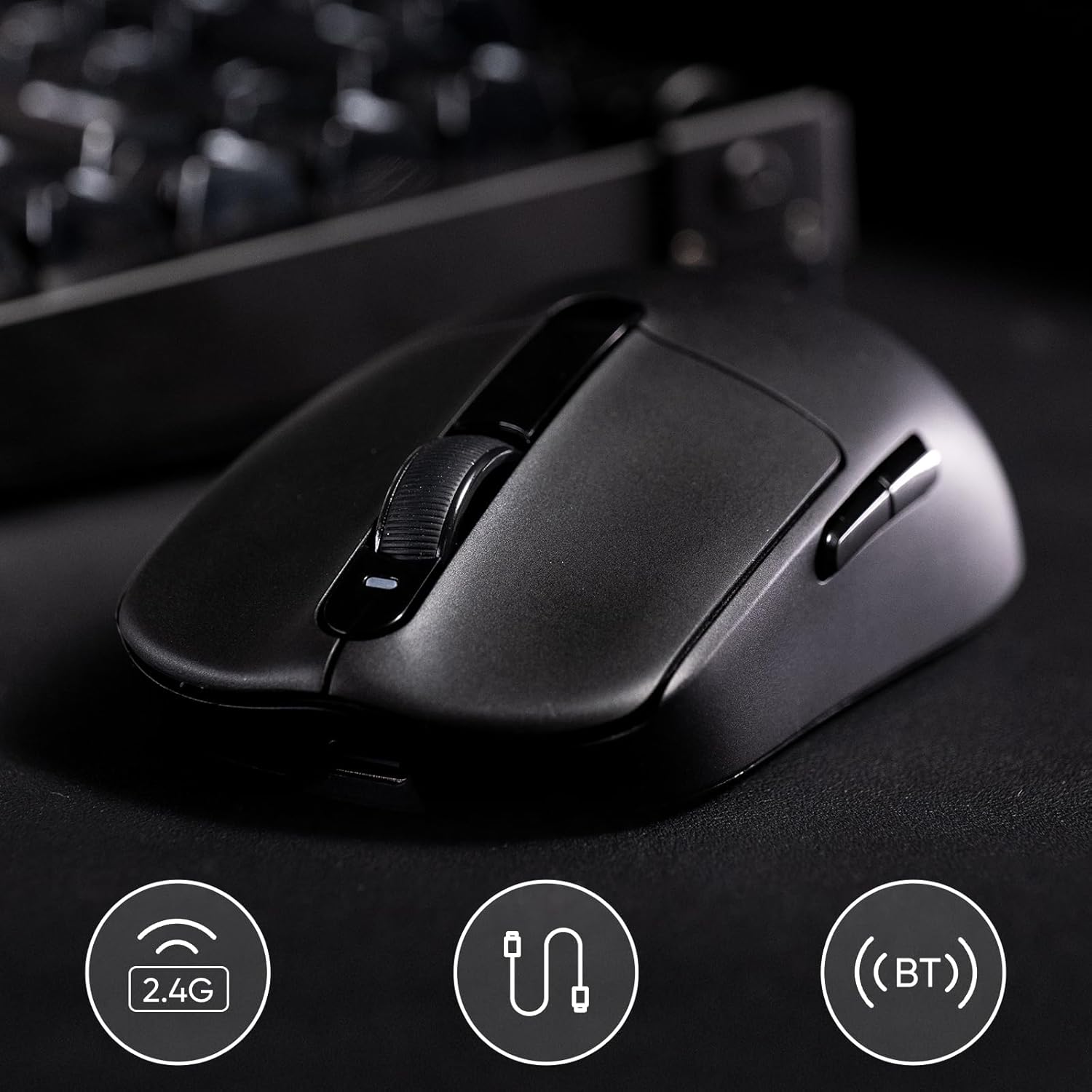 Akko Dash Max Wireless Gaming Mouse, 8K Polling Rate with PAW3395 Sensor, 26000 DPI, 40g Ultra Lightweight, Akko Custom Optical Switches, BT/2.4G/Wired Symmetrical Computer Mouse, Black