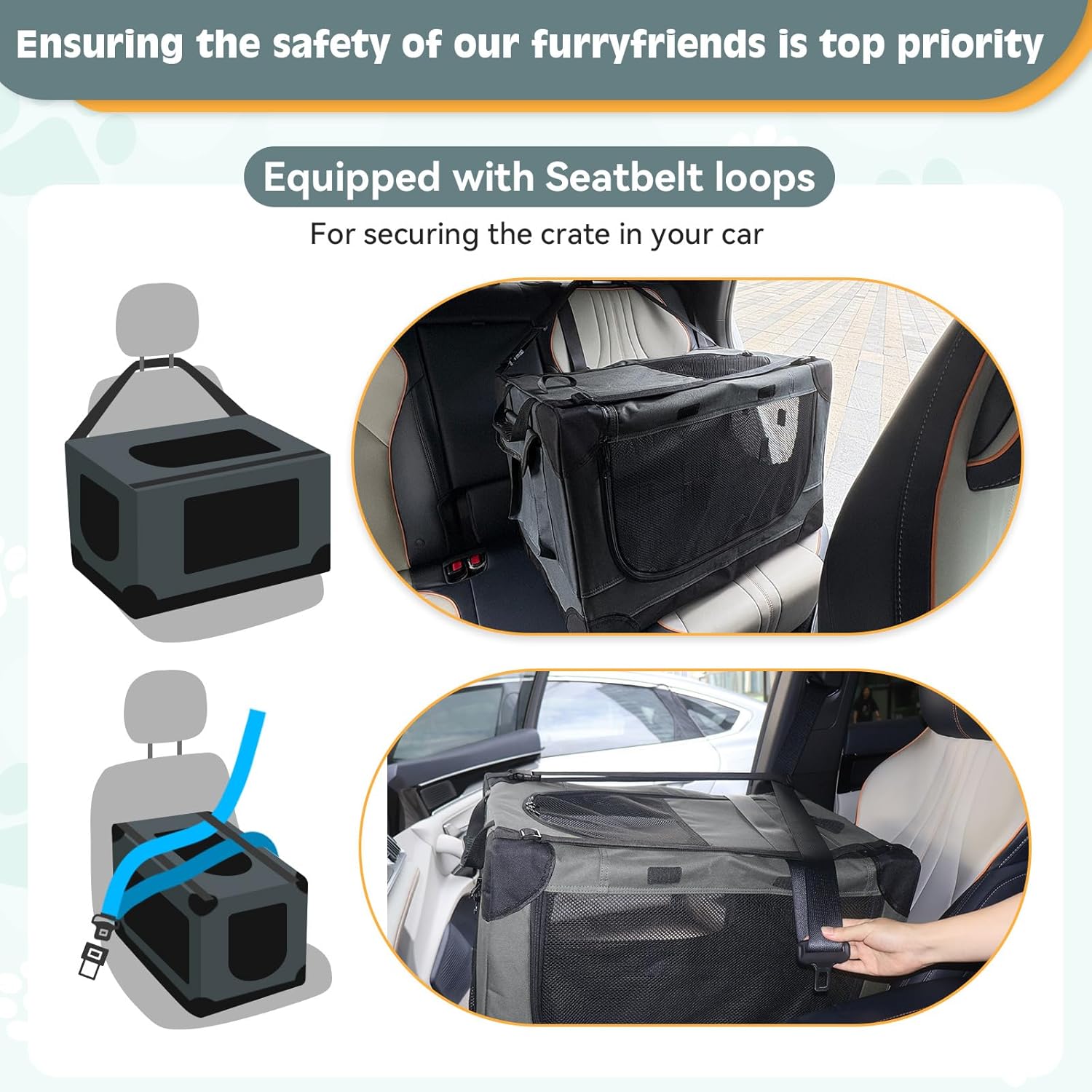 24 inch Small Dog Crate - for Small Dogs, Portable Travel Pet Crate with 4 Mesh Doors, Foldable Car Kennel for Puppy with Handle for Indoor and Outdoor, Gray