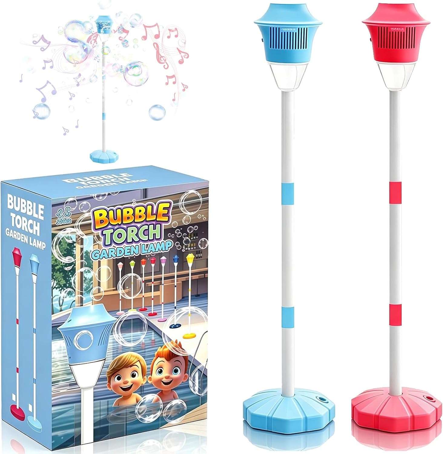 2026 New Automatic Bubble Machine for Kids, Funny Automatic Stand up Bubble Machine with Light Music, 3-Level Adjustable Heights, for Outdoor Party Wedding (Blue+Red)