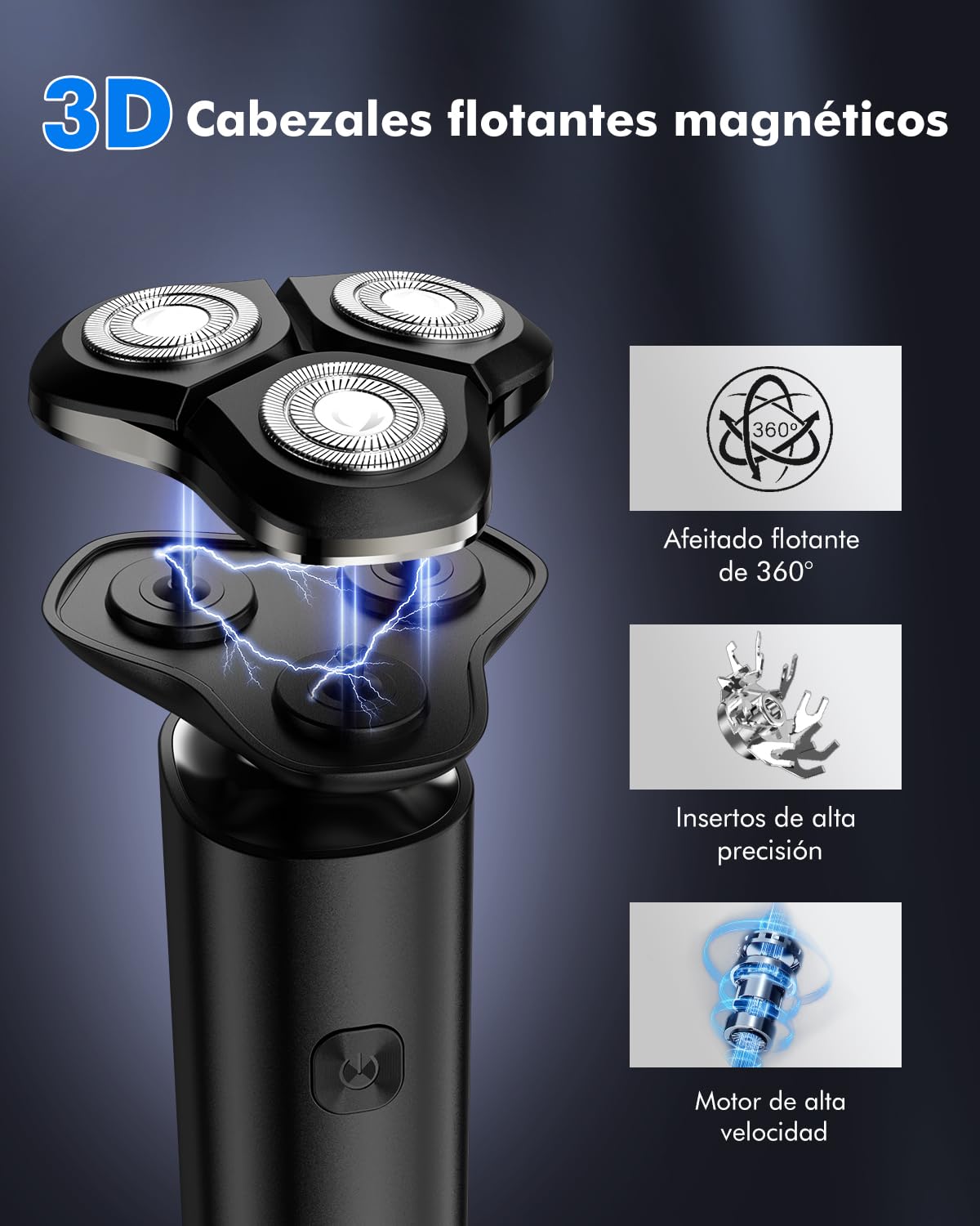 Afeitadora Electrica Hombre, 3D Maquina de Afeitar hombre Con Base recargable -Recortadora de Barba-Hombre de Pantalla LED -Afeitadora En Seco/Húmedo -Afeitado a Prueba De Agua IPX7
