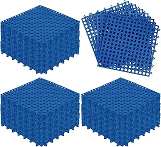 Tinideya 50 Pcs Modular Interlocking Floor Mats Drainage Tiles Pool Floor Mat 11.8'' x 11.8'', Non Slip TPE Soft for Outdoor Shower Greenhouse Bathroom Pool (Dark Blue)