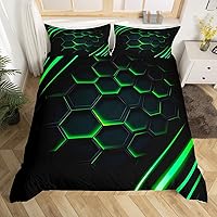 Vista 13 de Juego de ropa de cama de panal de abeja, funda de edredón geométrica 3D de colmena hexagonal de colmena tamaño Queen para niños y hombres, funda
