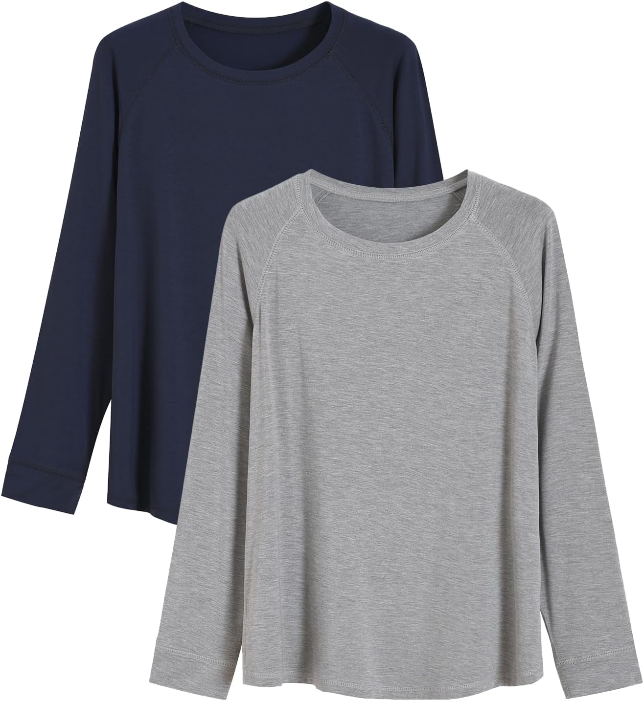 Latuza Women's Bamboo Viscose Pajama Tops Raglan Long Sleeve Lounge Shirt 2 Pack