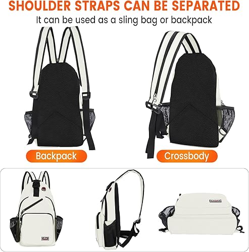 Miniatura 4 de Mochila cruzada para hombres y mujeres, mochila de hombro, mochila de viaje, senderismo, bolsa de pecho, Blanco, Mochilas Sling