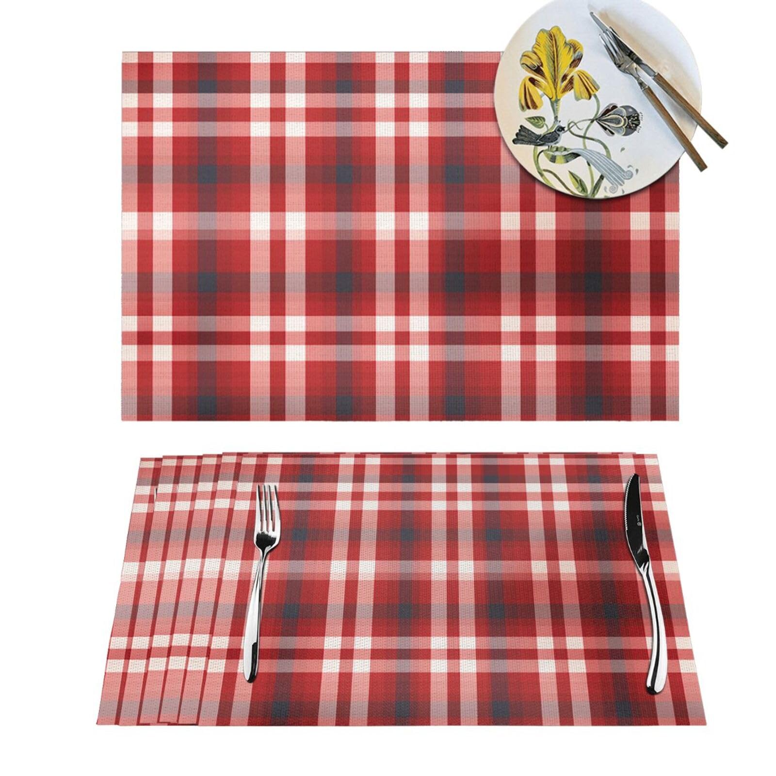 Sets de table en vinyle pour cuisine et salle à manger, lot de 4 protections tressées rouges