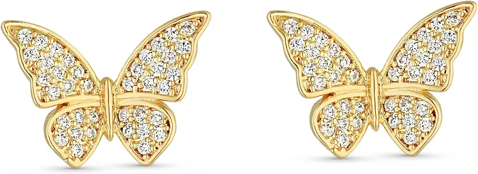 Brinco Borboleta Pedra de Zircônia Cravejada Semi Joia Banhado Ouro 18k, Ideal para Presente, Perfeito para adicionar Sofisticação e Estilo, Designer Elegante e Charmoso