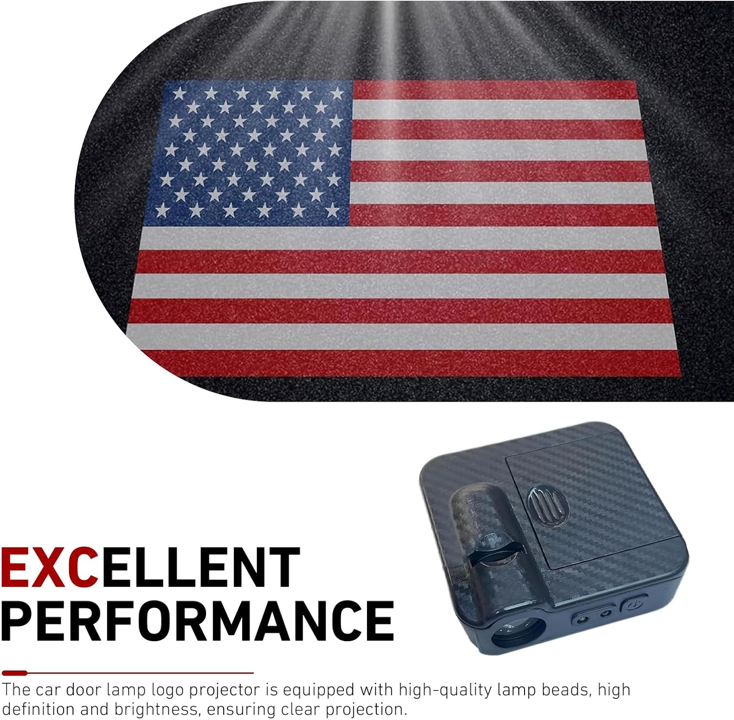 4 PCS American Flag Pattern Car Door Projector Lights, Wireless Infrared Sensor LED Welcome Shadow Lights, Carbon Fiber Car Side Decoration, Universal for Most Cars (Red)