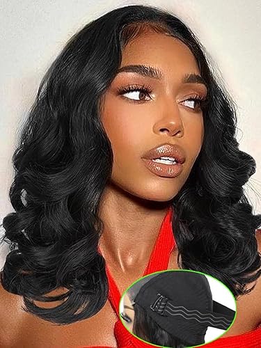 Miniatura 3 de Pelucas de cabello humano ondulado corto con reflejos rubios, sin pegamento, con encaje frontal, prearrancadas con abuelitos, pelucas de cabello