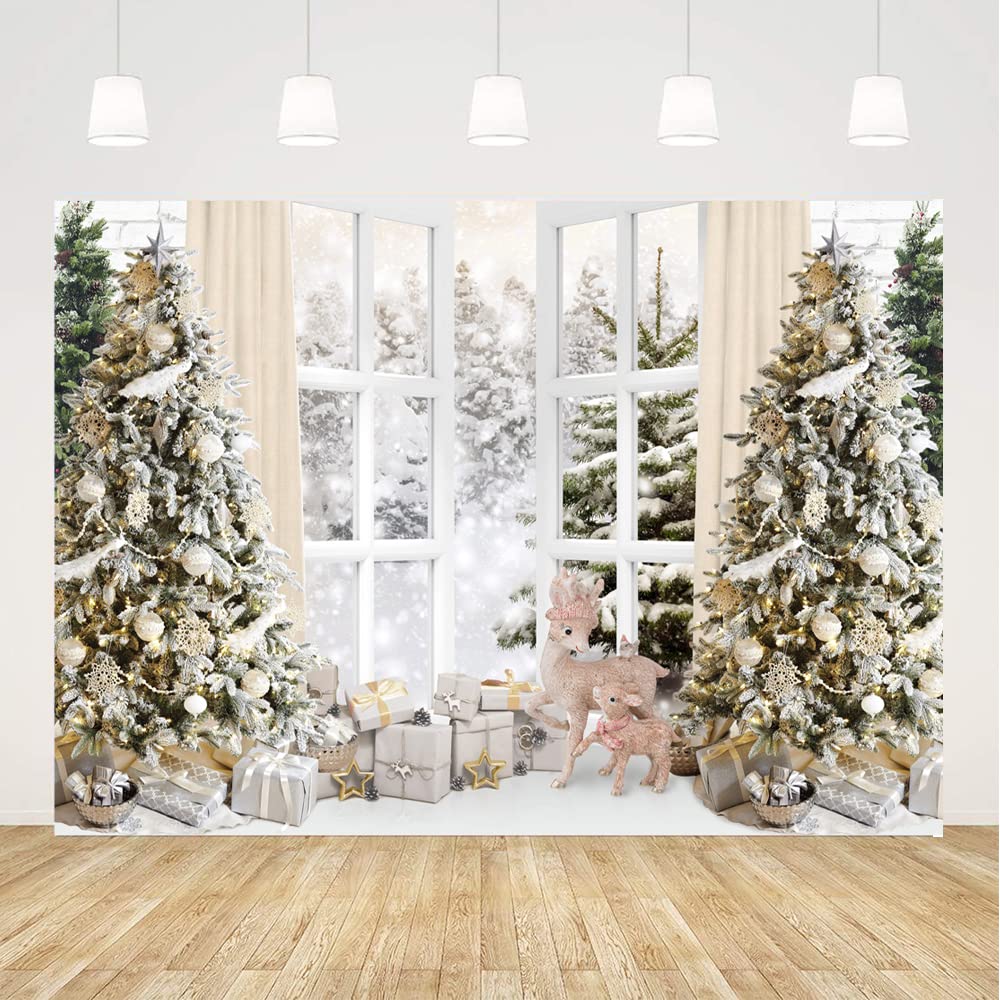 Weihnachts-Fotohintergrund 3x2,1 M – Winter-Szene Mit Schnee, Baum & Hirsch, Vinyl, Faltbar