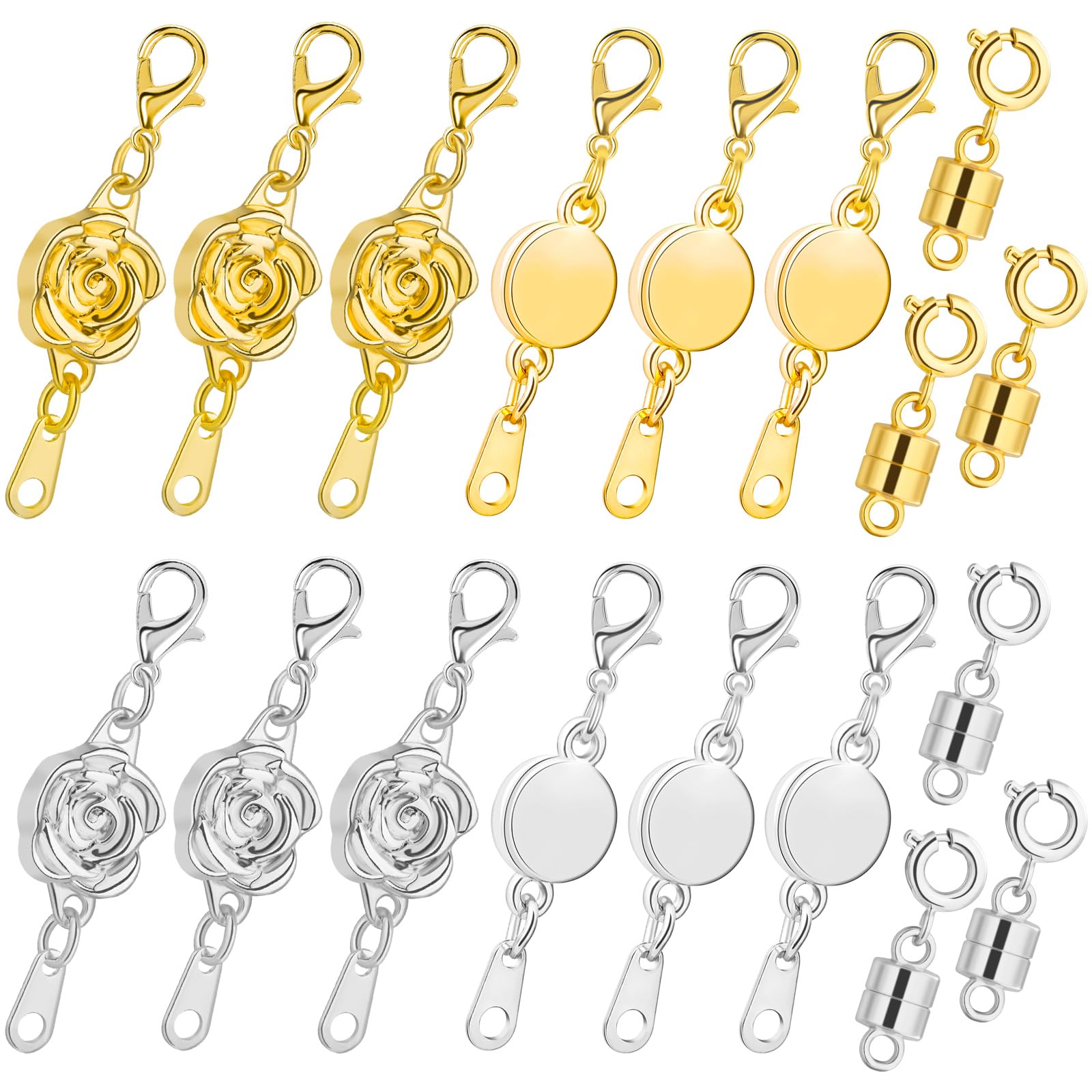 アクセサリー megmog26 18 Pcs 3 Styles Magnetic Necklace Clasps and Closures, Rose Round